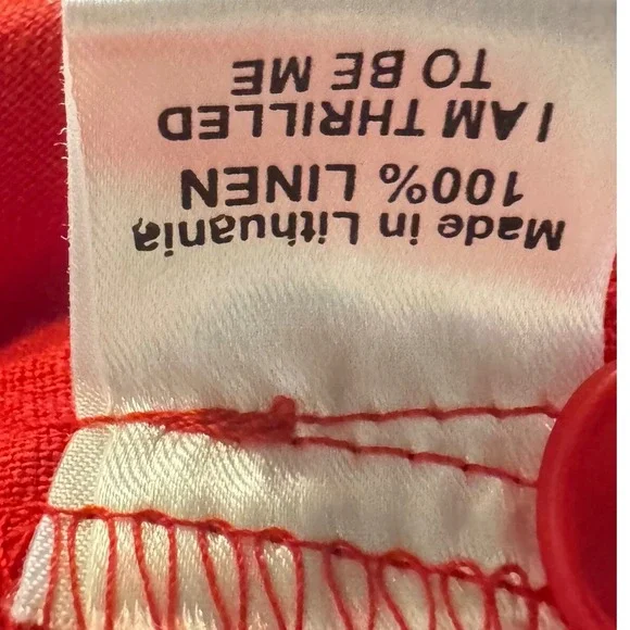 FLAX Red Linen Sleeveless Button Down Shirt Collar and Pockets Size S Preloved - Picture 9 of 9